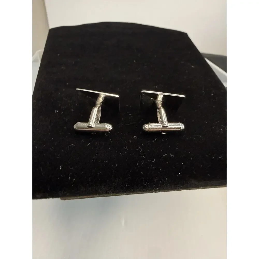 Vtg Anson Sterling Silver Cufflinks MCM Brushed Rectangle Diamond Cut 8.5g